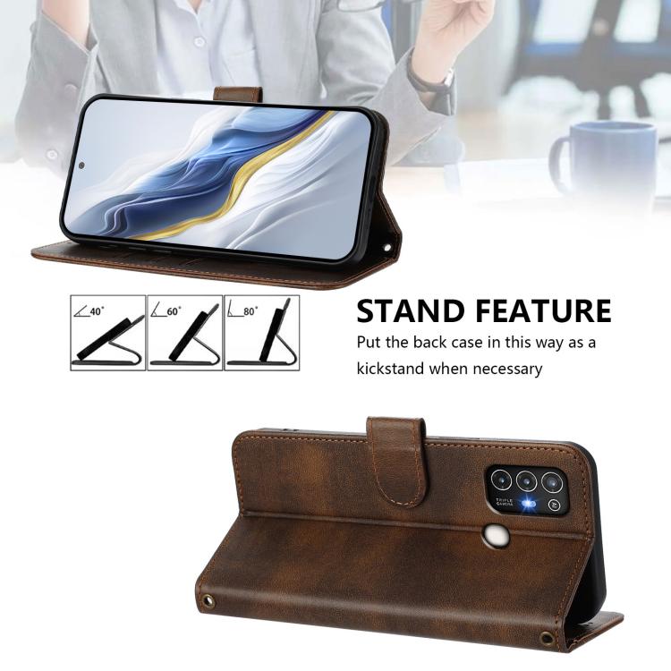 For ZTE Blade A52 Line Splicing Buckle Retro Leather Phone Case
