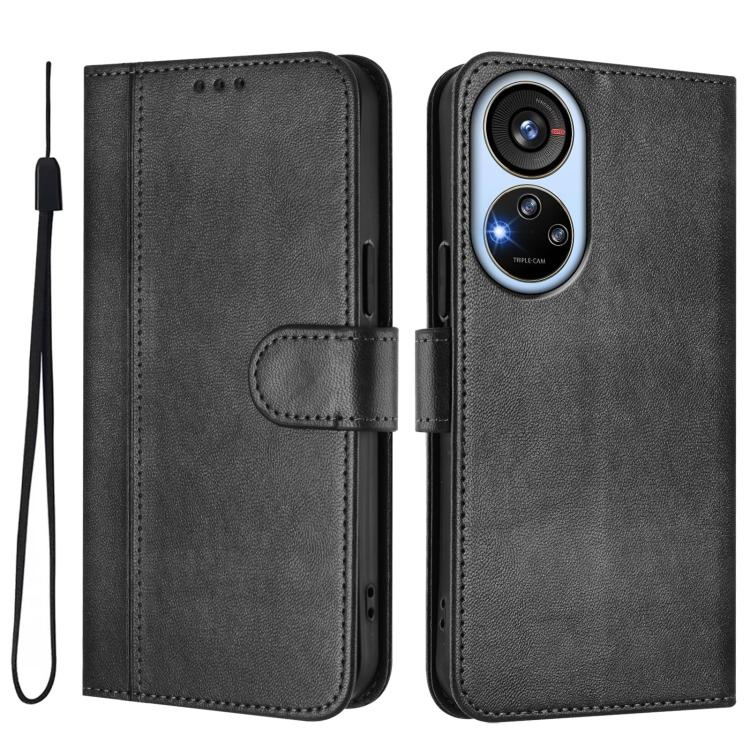 For ZTE Blade V40s Line Splicing Buckle Retro Leather Phone Case