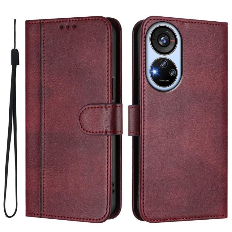 For ZTE Blade V40s Line Splicing Buckle Retro Leather Phone Case