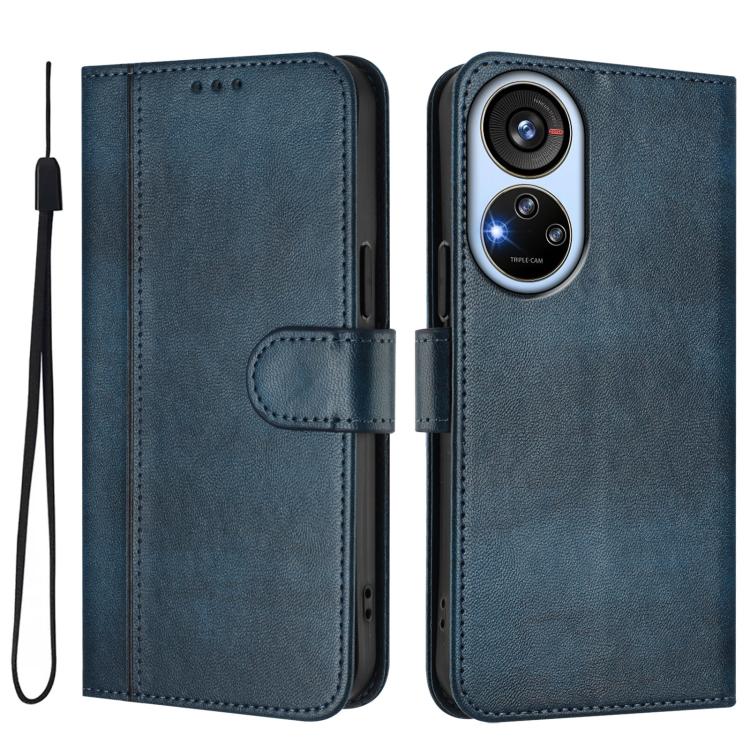 For ZTE Blade V40s Line Splicing Buckle Retro Leather Phone Case