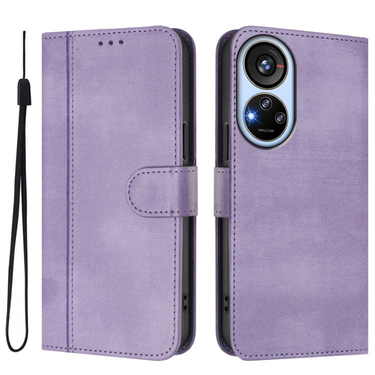 For ZTE Blade V40s Line Splicing Buckle Retro Leather Phone Case