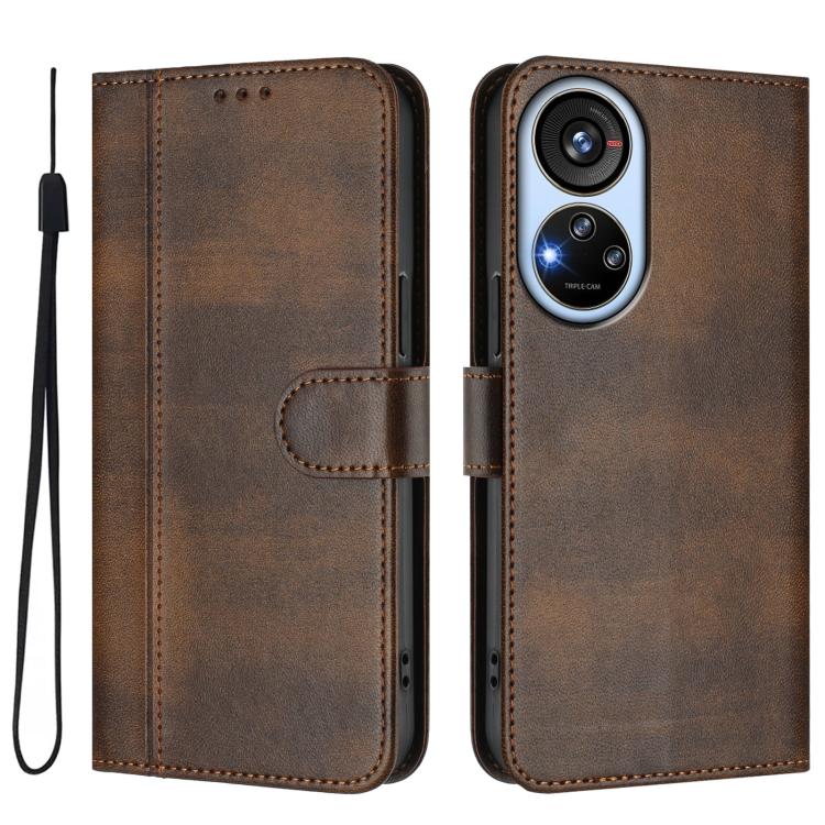 For ZTE Blade V40s Line Splicing Buckle Retro Leather Phone Case