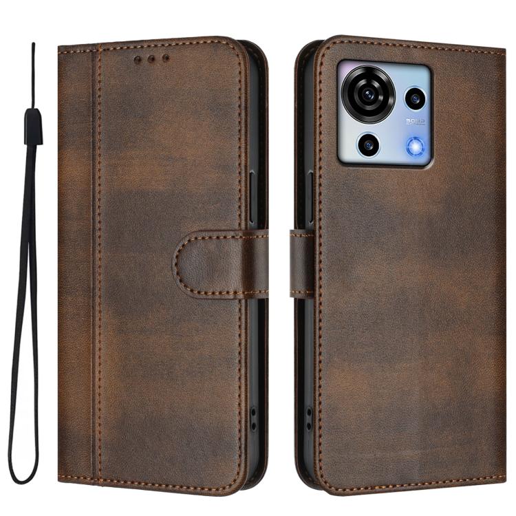 For ZTE Blade V50 Vita Line Splicing Buckle Retro Leather Phone Case