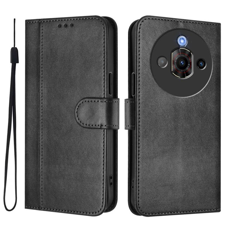 For ZTE Nubia Focus Pro 5G Line Splicing Buckle Retro Leather Phone Case