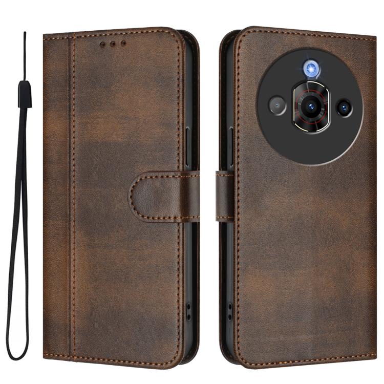 For ZTE Nubia Focus Pro 5G Line Splicing Buckle Retro Leather Phone Case