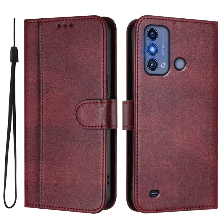 For ZTE Blade A53 Pro Line Splicing Buckle Retro Leather Phone Case