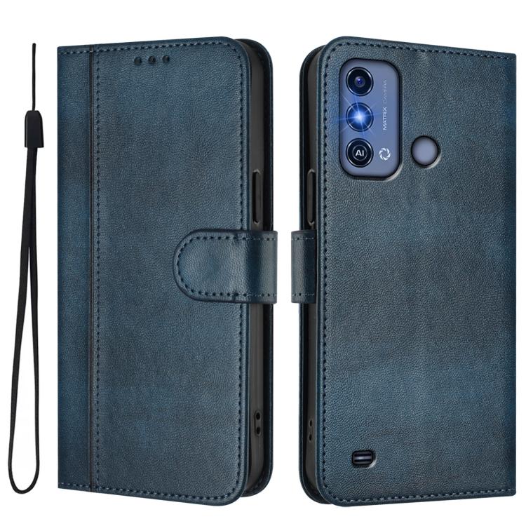 For ZTE Blade A53 Pro Line Splicing Buckle Retro Leather Phone Case