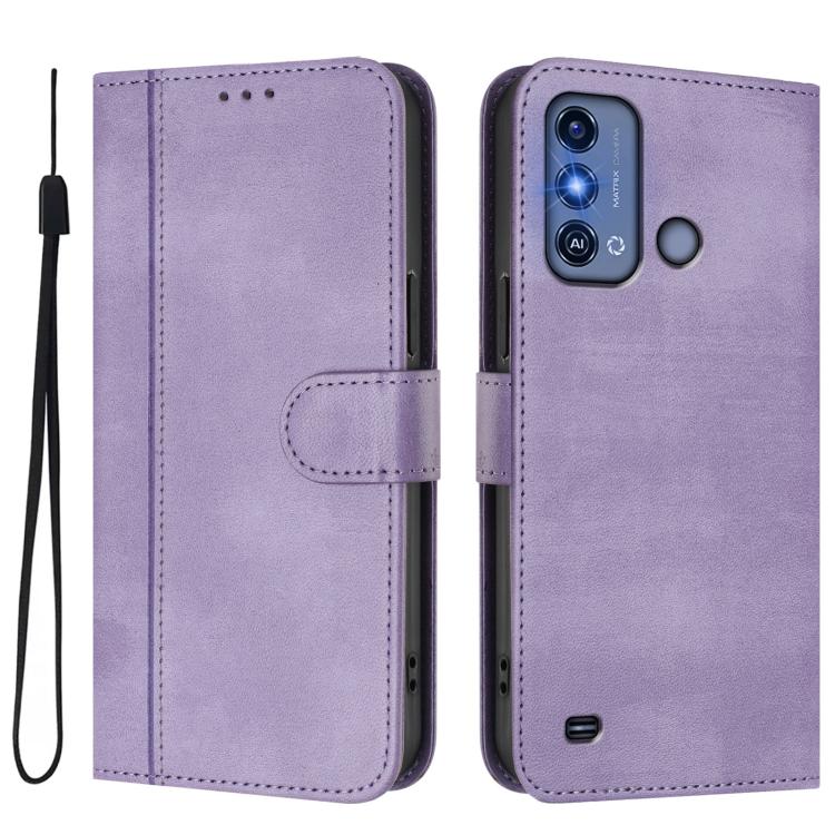For ZTE Blade A53 Pro Line Splicing Buckle Retro Leather Phone Case