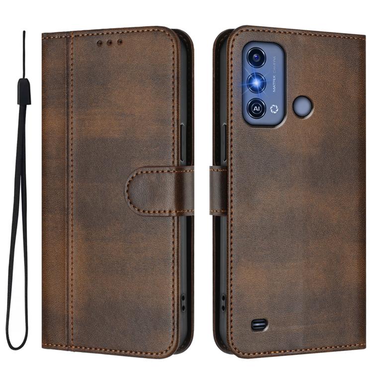 For ZTE Blade A53 Pro Line Splicing Buckle Retro Leather Phone Case