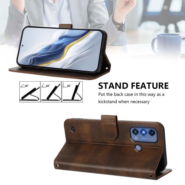 For ZTE Blade A53 Pro Line Splicing Buckle Retro Leather Phone Case
