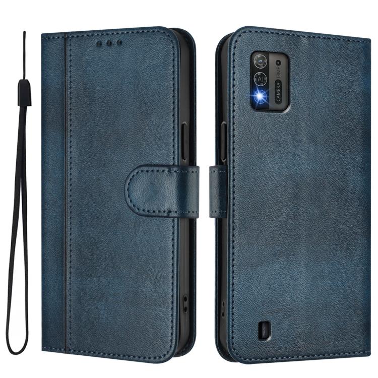 For ZTE Blade A52 Lite Line Splicing Buckle Retro Leather Phone Case