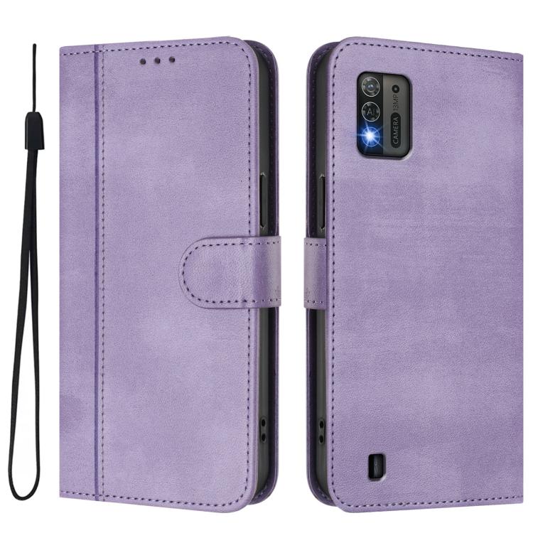 For ZTE Blade A52 Lite Line Splicing Buckle Retro Leather Phone Case
