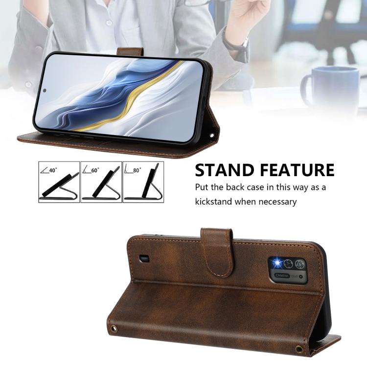For ZTE Blade A52 Lite Line Splicing Buckle Retro Leather Phone Case