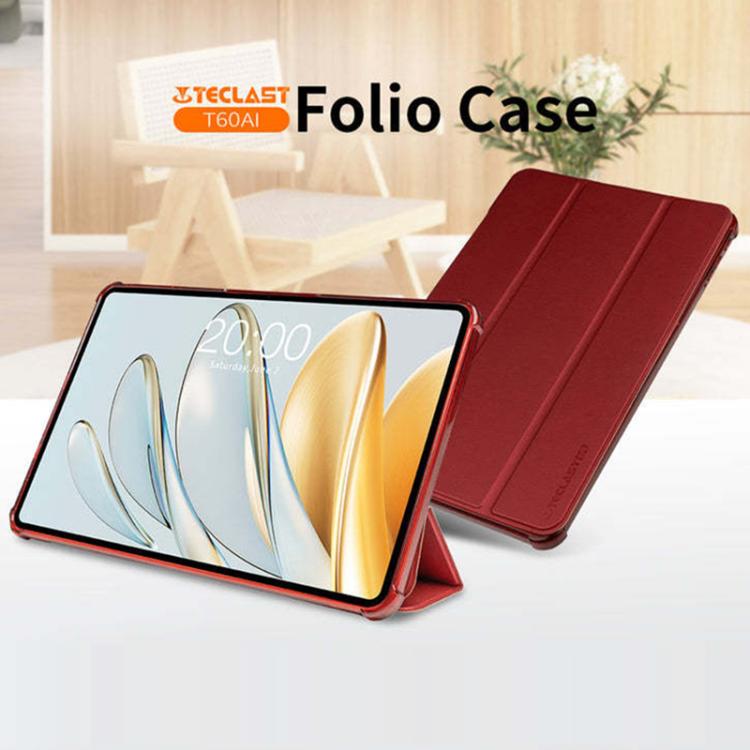 For Teclast T60AI 3-Fold Holder Folio Leather Tablet Smart Case - Red