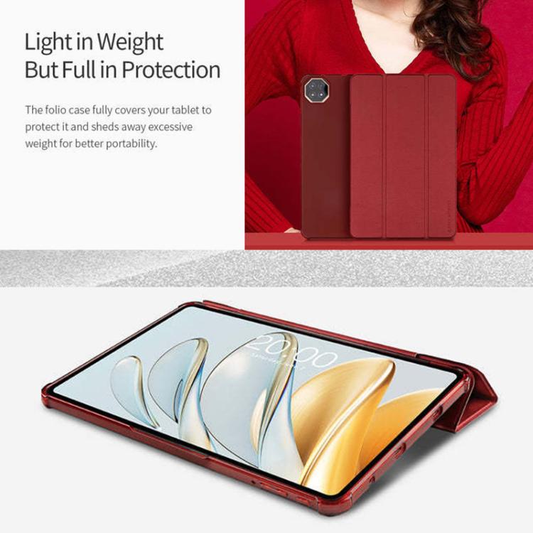For Teclast T60AI 3-Fold Holder Folio Leather Tablet Smart Case - Red