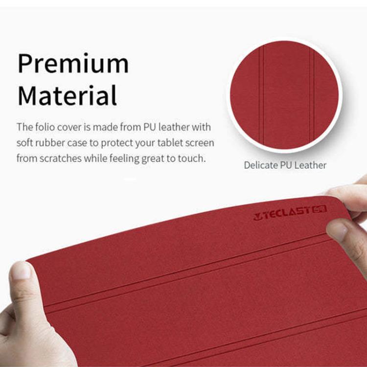 For Teclast T60AI 3-Fold Holder Folio Leather Tablet Smart Case - Red