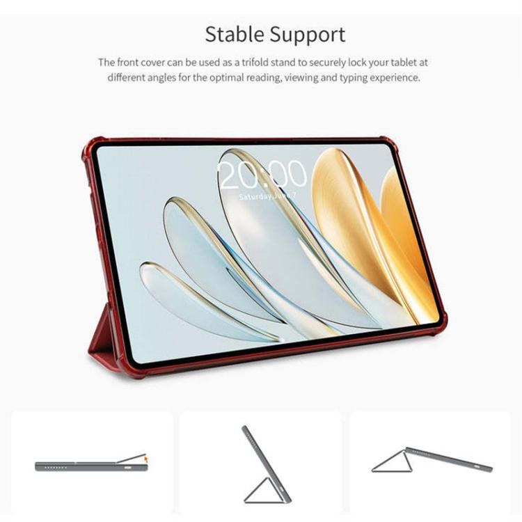 For Teclast T60AI 3-Fold Holder Folio Leather Tablet Smart Case - Red