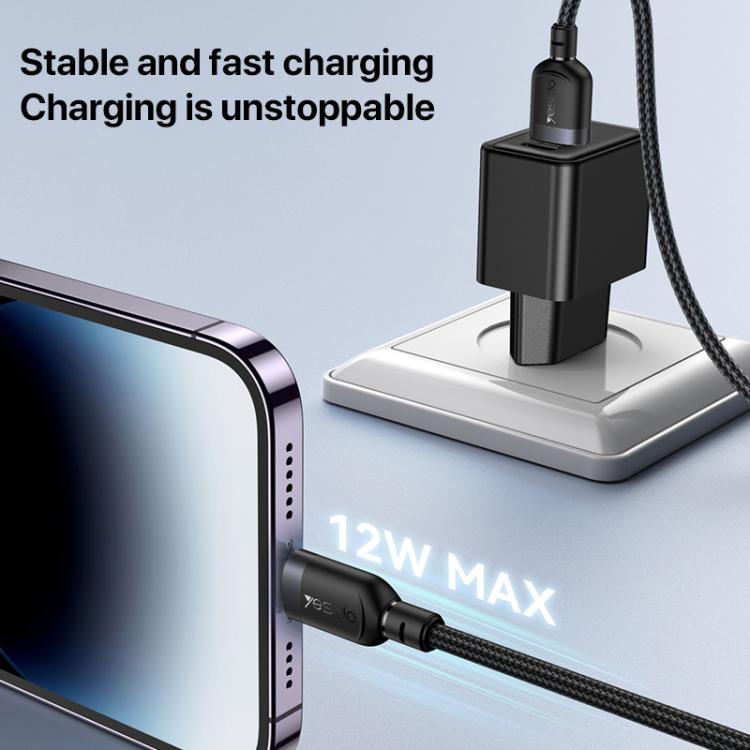 Yesido CA131L 12W 2.4A USB to 8 Pin Charging Data Cable, Length:0.3m - Black