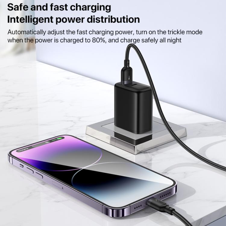 Yesido CA131L 12W 2.4A USB to 8 Pin Charging Data Cable, Length:0.3m - Black
