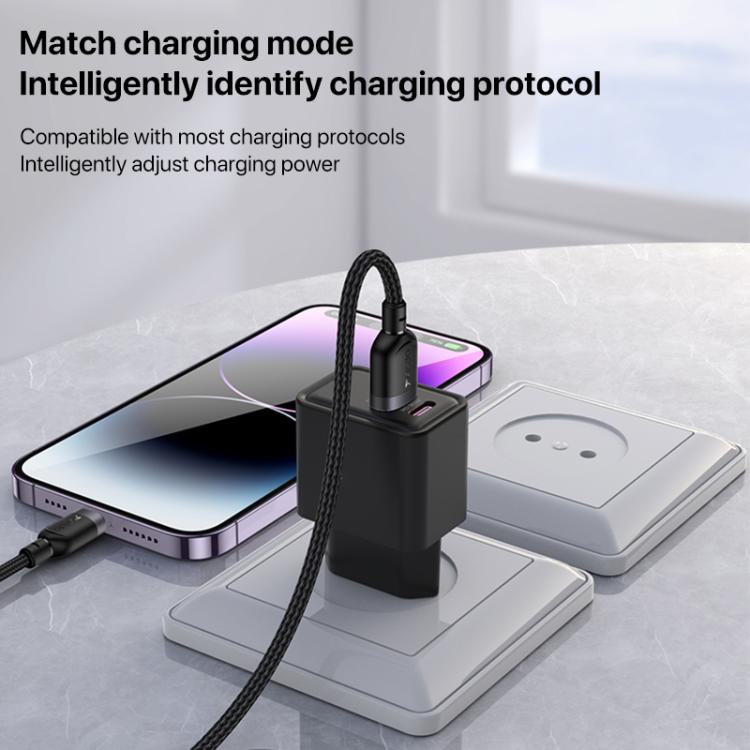Yesido CA133L 12W 2.4A USB to 8 Pin Charging Data Cable, Length:2m - Black
