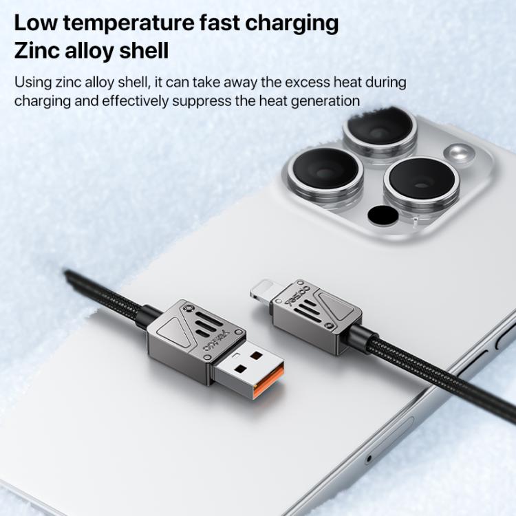 Yesido CA135L 12W 2.4A USB to 8 Pin Zinc Alloy Data Cable, Length:1.2m - Black