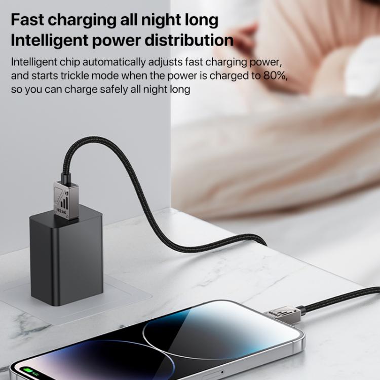 Yesido CA135L 12W 2.4A USB to 8 Pin Zinc Alloy Data Cable, Length:1.2m - Black