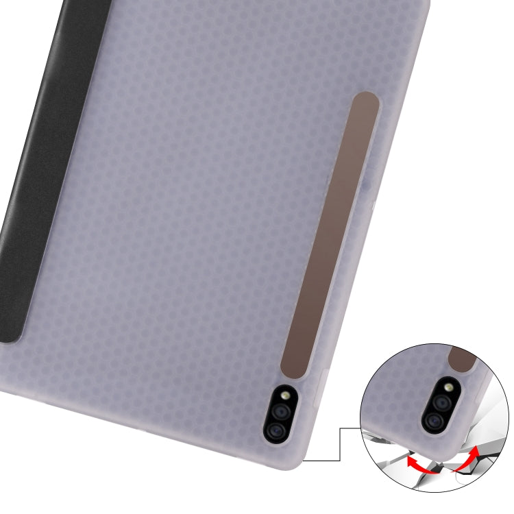For Samsung Galaxy Tab S8 / Galaxy Tab S7 T870 11 inch Horizontal Flip Anti-fall Transparent Leather Case with Three-folding Holder & Pen Slot