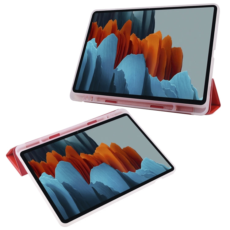 For Samsung Galaxy Tab S8 / Galaxy Tab S7 T870 11 inch Horizontal Flip Anti-fall Transparent Leather Case with Three-folding Holder & Pen Slot
