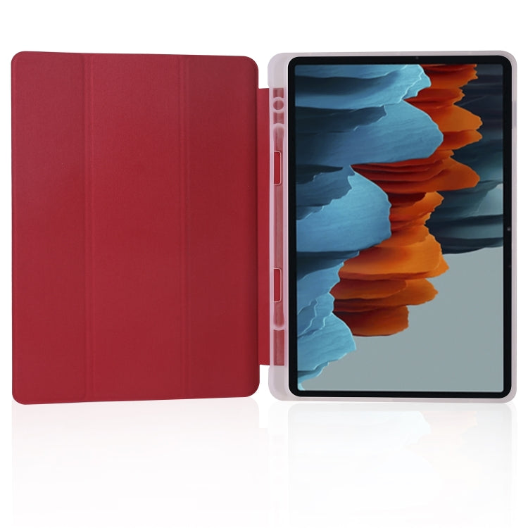 For Samsung Galaxy Tab S8 / Galaxy Tab S7 T870 11 inch Horizontal Flip Anti-fall Transparent Leather Case with Three-folding Holder & Pen Slot