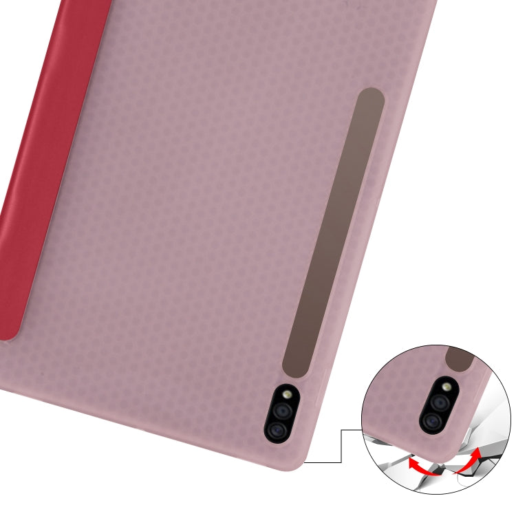 For Samsung Galaxy Tab S8 / Galaxy Tab S7 T870 11 inch Horizontal Flip Anti-fall Transparent Leather Case with Three-folding Holder & Pen Slot