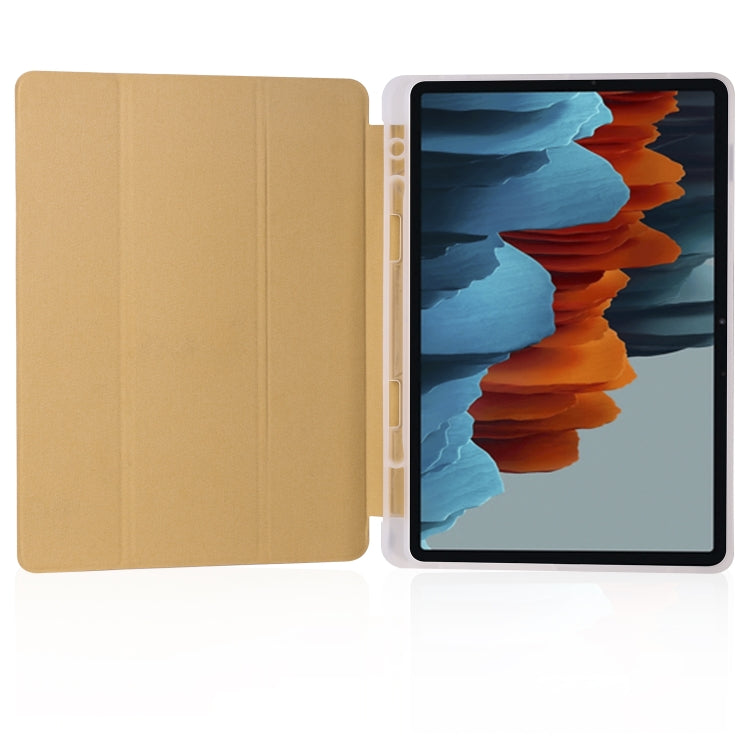 For Samsung Galaxy Tab S8 / Galaxy Tab S7 T870 11 inch Horizontal Flip Anti-fall Transparent Leather Case with Three-folding Holder & Pen Slot