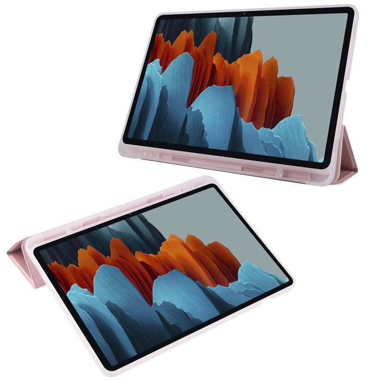 For Samsung Galaxy Tab S8 / Galaxy Tab S7 T870 11 inch Horizontal Flip Anti-fall Transparent Leather Case with Three-folding Holder & Pen Slot