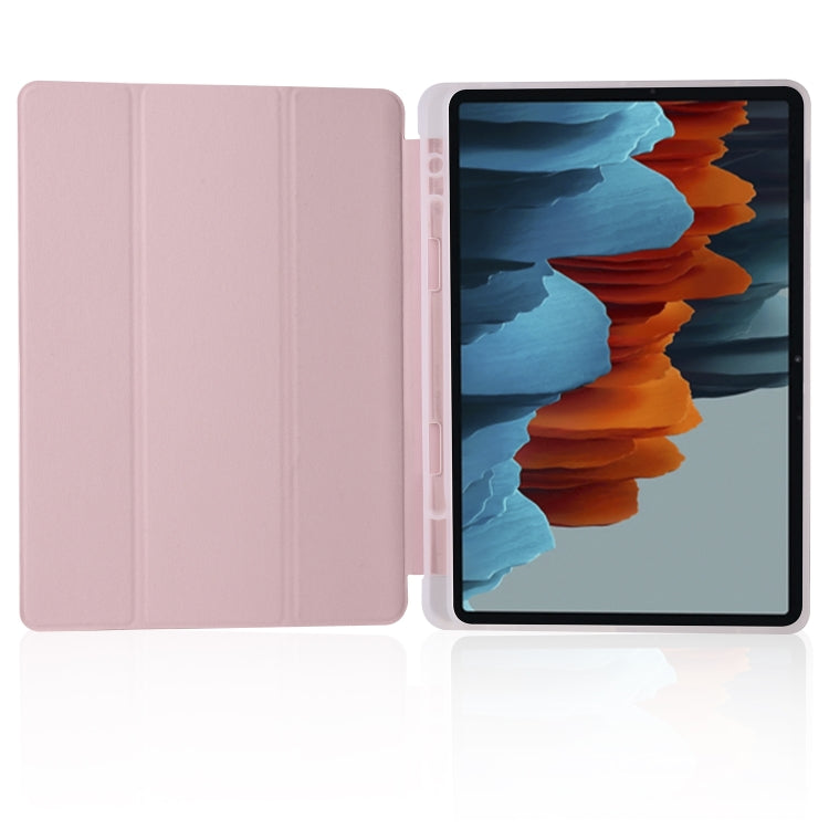 For Samsung Galaxy Tab S8 / Galaxy Tab S7 T870 11 inch Horizontal Flip Anti-fall Transparent Leather Case with Three-folding Holder & Pen Slot