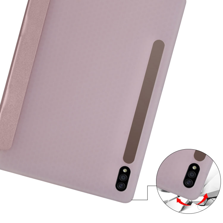 For Samsung Galaxy Tab S8 / Galaxy Tab S7 T870 11 inch Horizontal Flip Anti-fall Transparent Leather Case with Three-folding Holder & Pen Slot