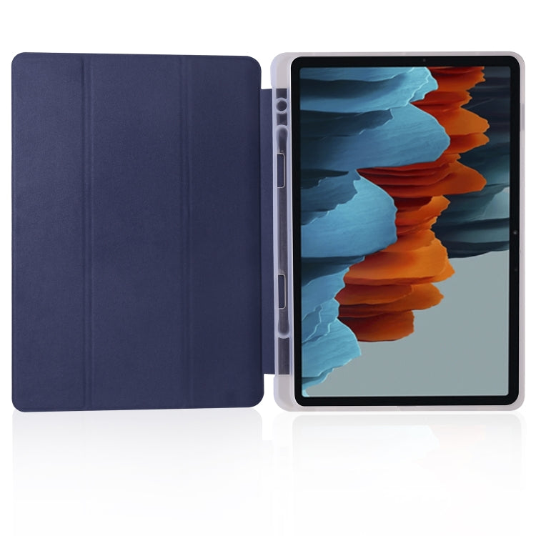 For Samsung Galaxy Tab S8 / Galaxy Tab S7 T870 11 inch Horizontal Flip Anti-fall Transparent Leather Case with Three-folding Holder & Pen Slot