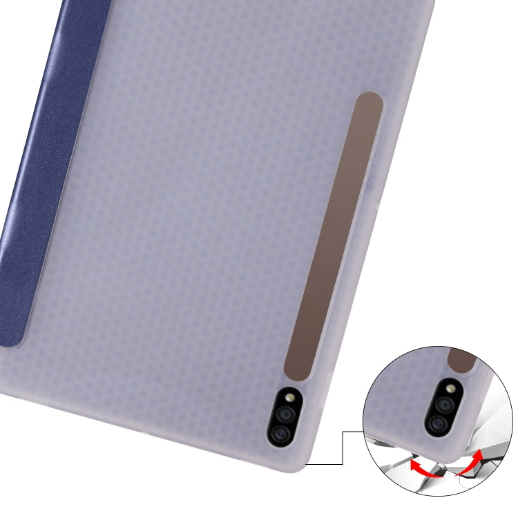 For Samsung Galaxy Tab S8 / Galaxy Tab S7 T870 11 inch Horizontal Flip Anti-fall Transparent Leather Case with Three-folding Holder & Pen Slot