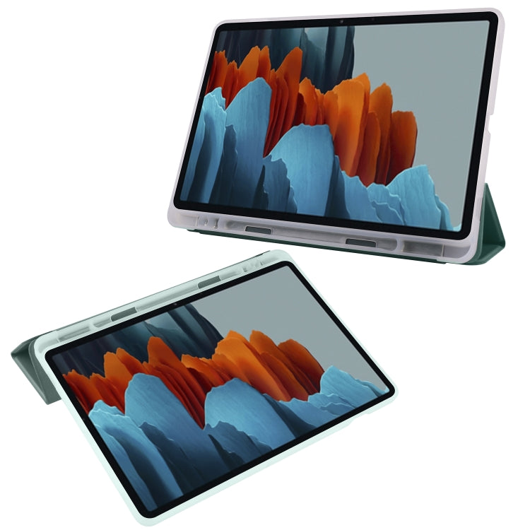 For Samsung Galaxy Tab S8 / Galaxy Tab S7 T870 11 inch Horizontal Flip Anti-fall Transparent Leather Case with Three-folding Holder & Pen Slot