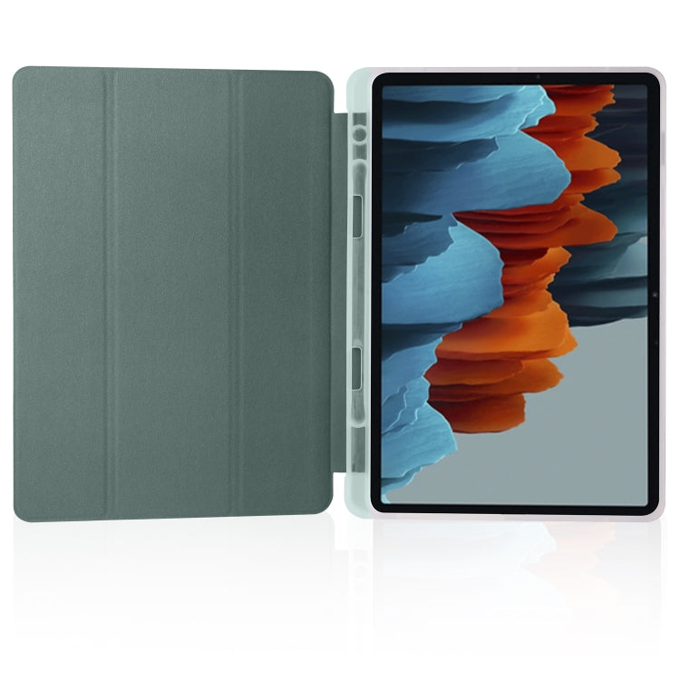 For Samsung Galaxy Tab S8 / Galaxy Tab S7 T870 11 inch Horizontal Flip Anti-fall Transparent Leather Case with Three-folding Holder & Pen Slot