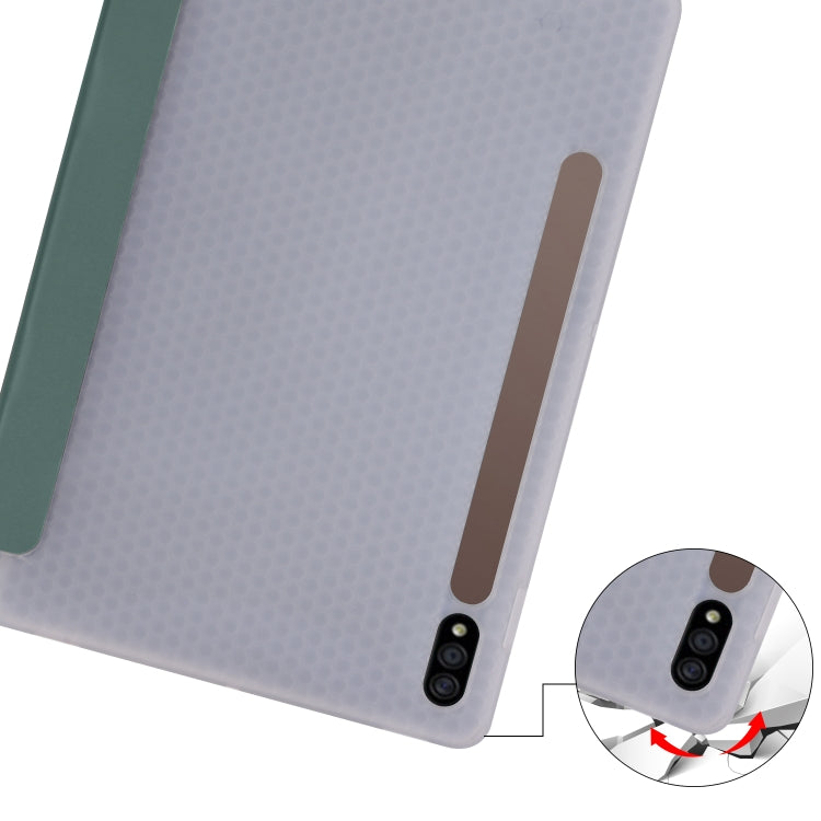For Samsung Galaxy Tab S8 / Galaxy Tab S7 T870 11 inch Horizontal Flip Anti-fall Transparent Leather Case with Three-folding Holder & Pen Slot