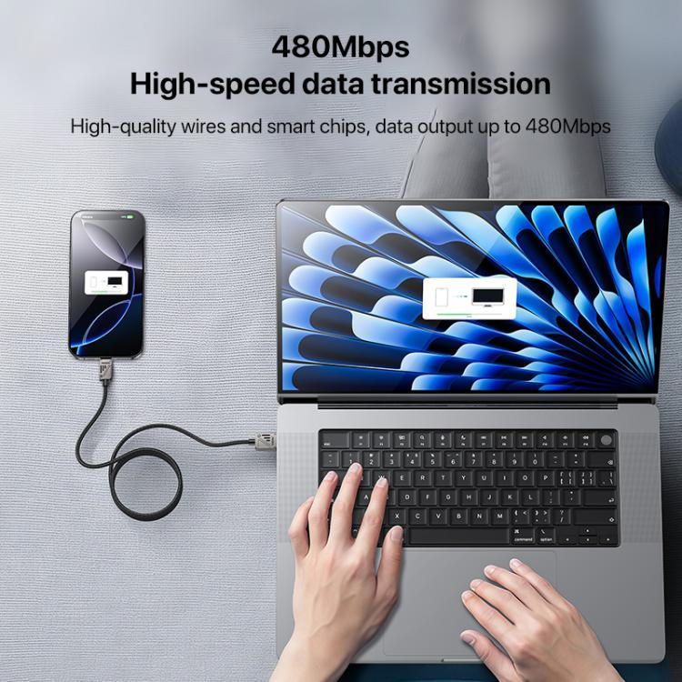 Yesido CA135C 18W 3A USB to USB-C / Type-C Zinc Alloy Data Cable, Length:1.2m - Black