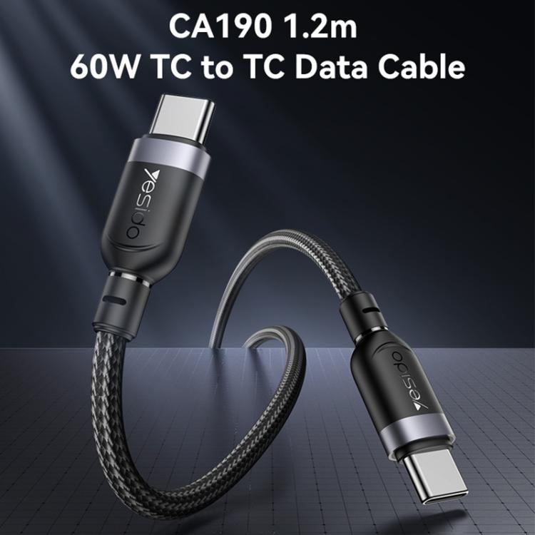Yesido CA190 60W 3A USB-C / Type-C to Type-C Charging Data Cable, Length:1.2m - Black
