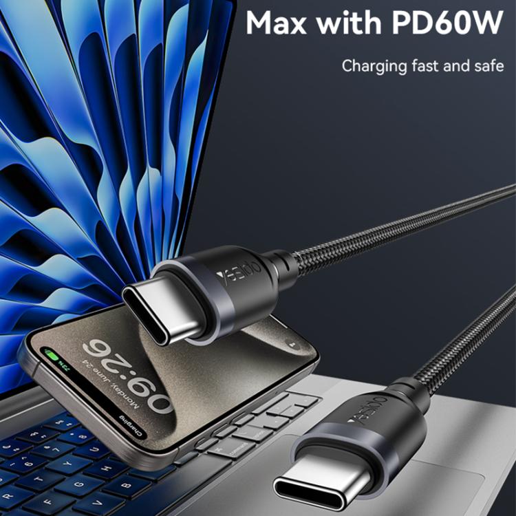 Yesido CA194 60W 3A USB-C / Type-C to Type-C Charging Data Cable, Length:3m - Black