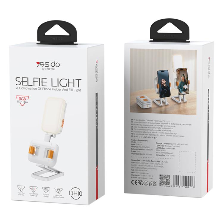 Yesido DH10 Fill Light Selfie Stick Phone Live Broadcast Holder - White