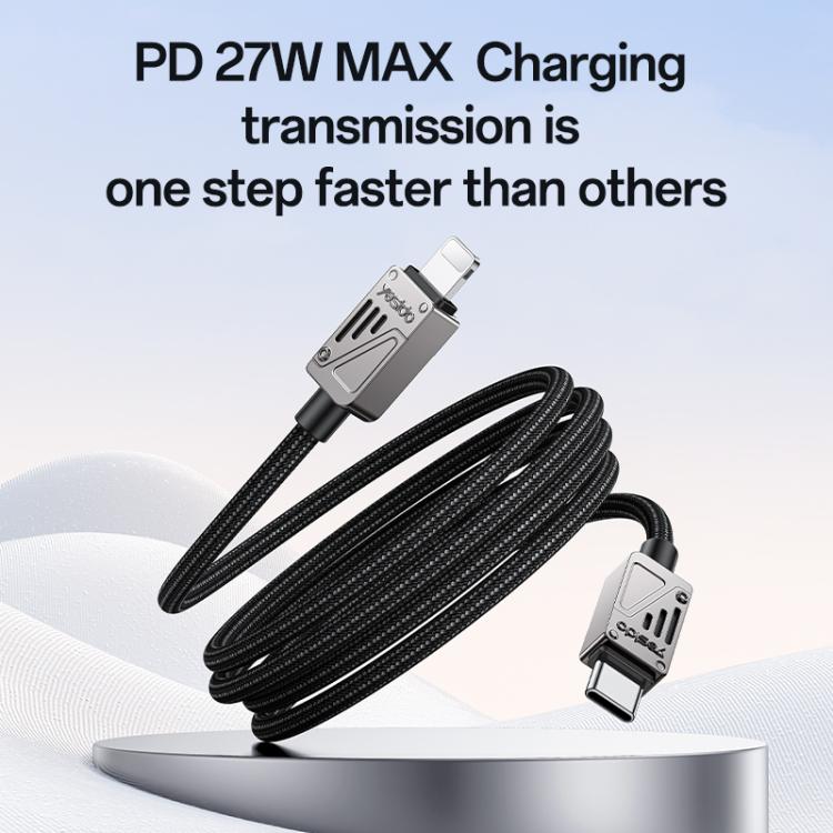 Yesido CA195 27W 3A USB-C / Type-C to 8 Pin Zinc Alloy Data Cable, Length:1.2m - Black