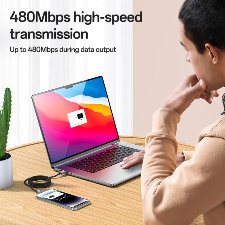 Yesido CA195 27W 3A USB-C / Type-C to 8 Pin Zinc Alloy Data Cable, Length:1.2m - Black