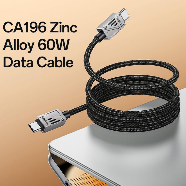 Yesido CA196 60W 3A USB-C / Type-C to Type-C Zinc Alloy Data Cable, Length:1.2m - Black