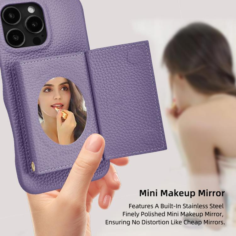 For iPhone 15 Pro Max Litchi Texture Horizontal Card Bag Holder Phone Case with Long Lanyard