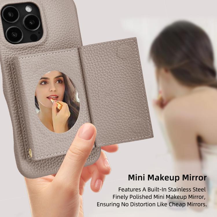 For iPhone 15 Pro Litchi Texture Horizontal Card Bag Holder Phone Case with Long Lanyard