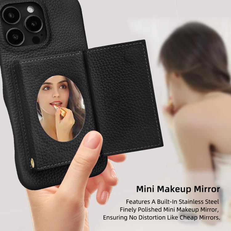 For iPhone 15 Litchi Texture Horizontal Card Bag Holder Phone Case with Long Lanyard