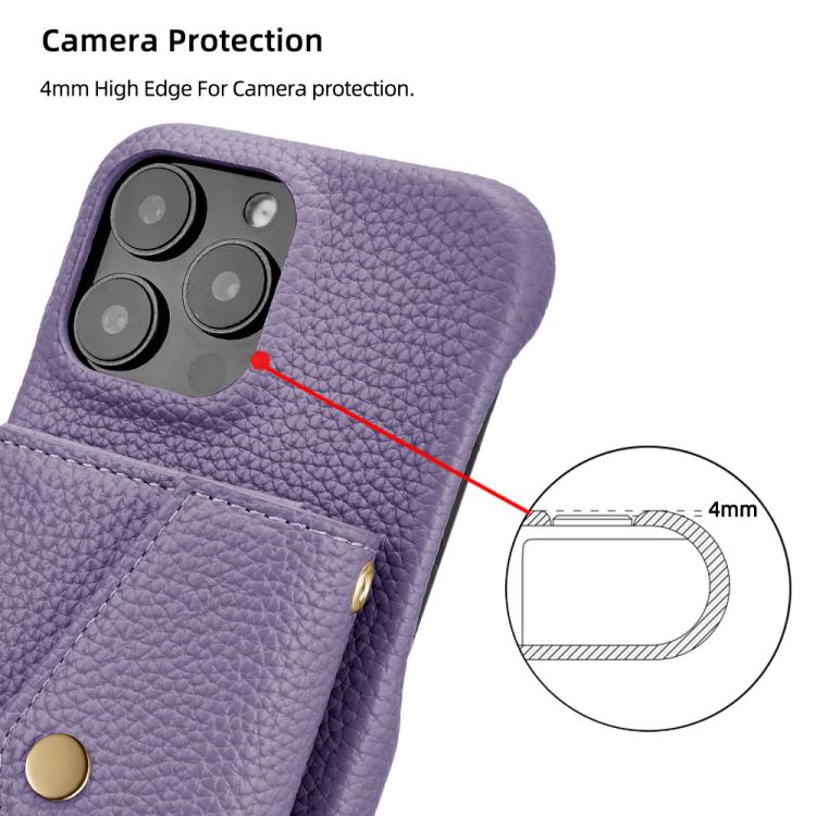 For iPhone 15 Litchi Texture Horizontal Card Bag Holder Phone Case with Long Lanyard